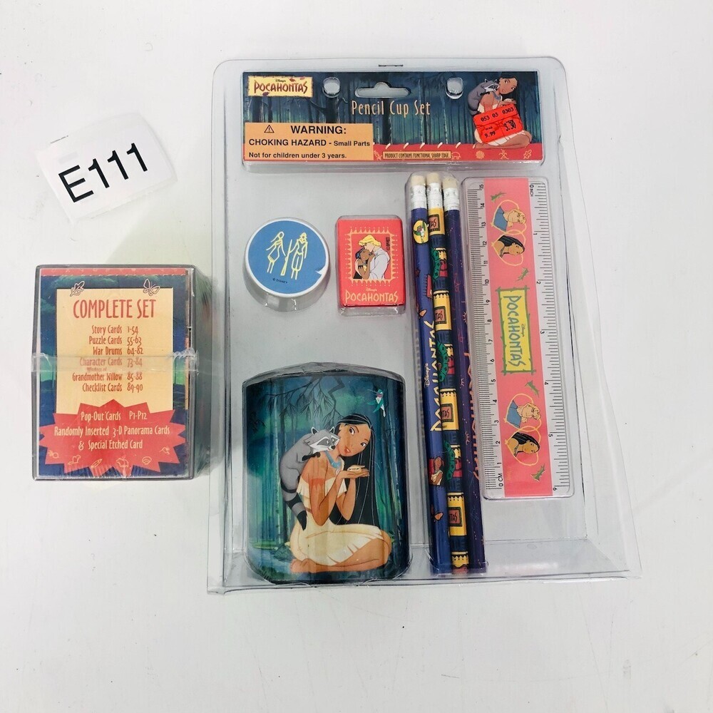 90's VTG Disney's Pocahontas Story Card Set & Ruler Eraser Pencil Cup School Set